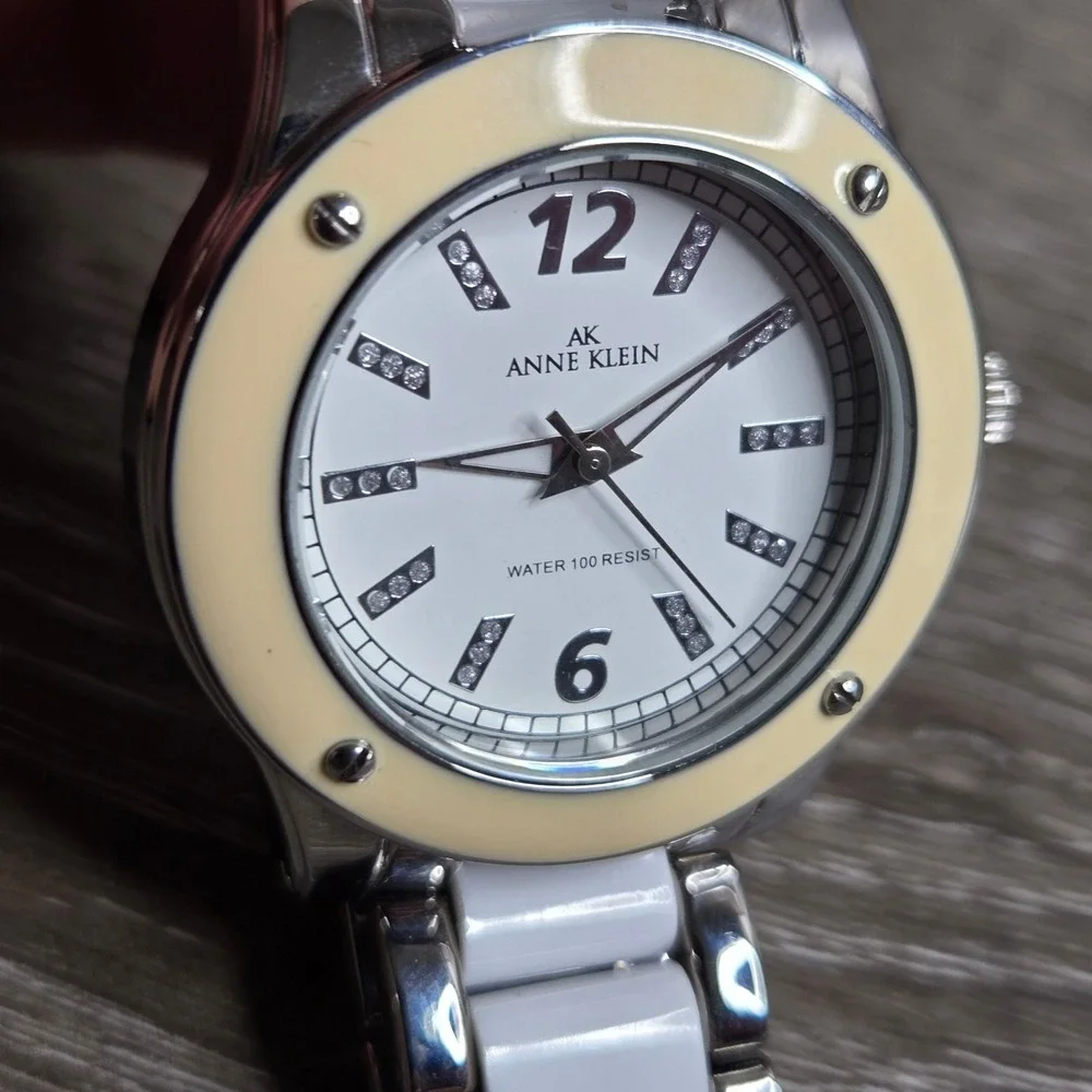 Anne Klein Women's Watch 10/9181 Silver Tone White Dial Crystal Markers Link Bra
